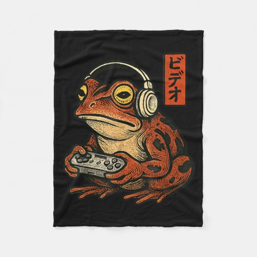 Japanese Gamer Frog Art Men Women Boys Funny Vinta フリースブランケット (正面)