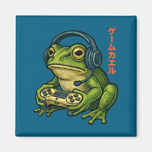Japanese Gamer Frog Art Men Women Boys Funny Vinta マグネット (正面)