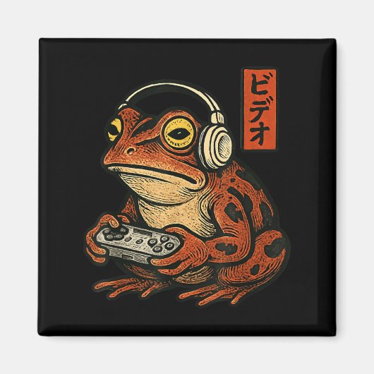 Japanese Gamer Frog Art Men Women Boys Funny Vinta マグネット (正面)