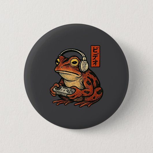 Japanese Gamer Frog Art Men Women Boys Funny Vinta 缶バッジ (正面)