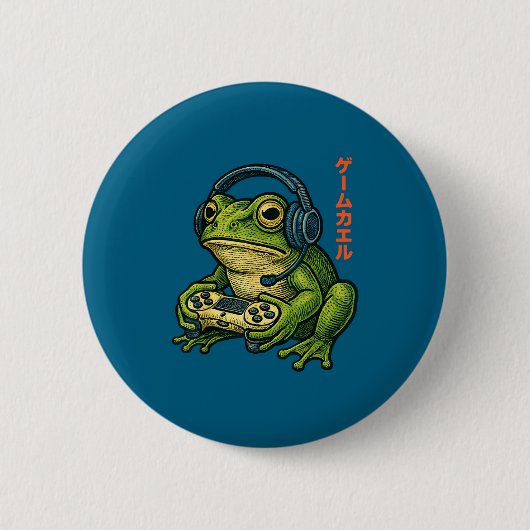 Japanese Gamer Frog Art Men Women Boys Funny Vinta 缶バッジ (正面)