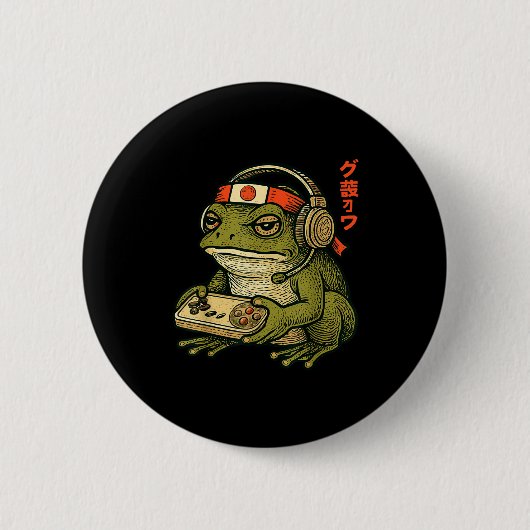 Japanese Gamer Frog Art Men Women Boys Funny Vinta 缶バッジ (正面)