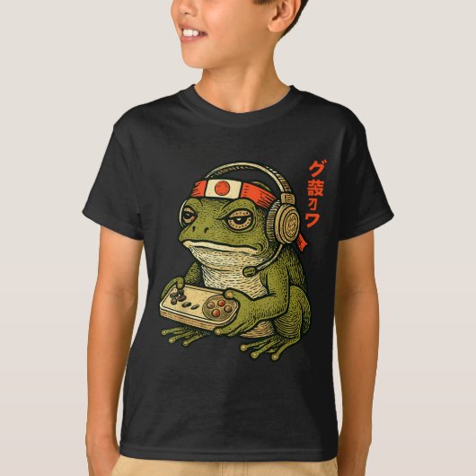 Japanese Gamer Frog Art Men Women Boys Funny Vinta Tシャツ (正面)