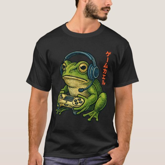 Japanese Gamer Frog Art Men Women Boys Funny Vinta Tシャツ (正面)