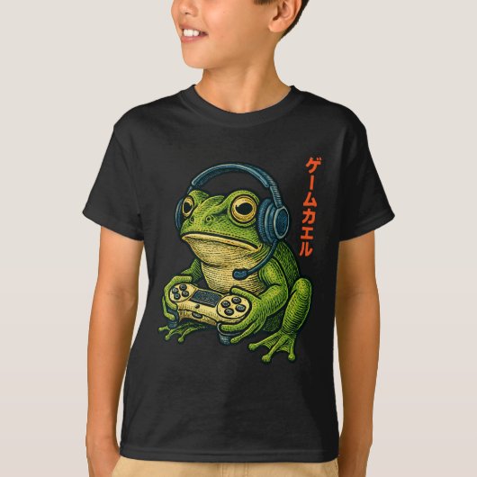 Japanese Gamer Frog Art Men Women Boys Funny Vinta Tシャツ (正面)