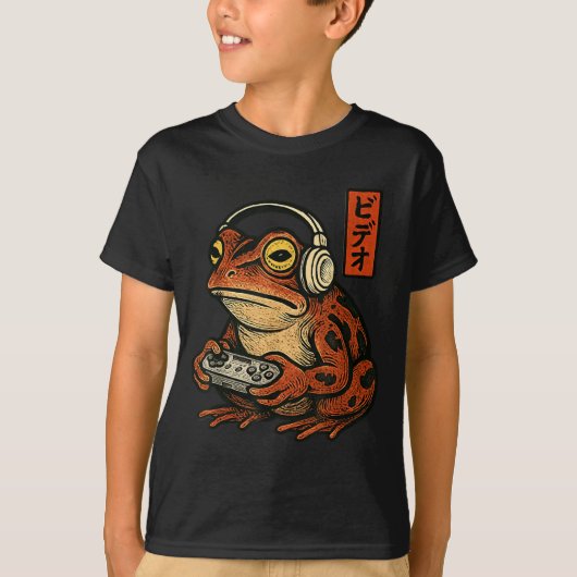 Japanese Gamer Frog Art Men Women Boys Funny Vinta Tシャツ (正面)