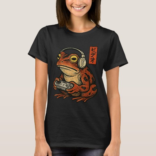 Japanese Gamer Frog Art Men Women Boys Funny Vinta Tシャツ (正面)