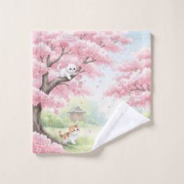 Japanese Garden Kittens & Cherry Blossoms ウォッシュタオル