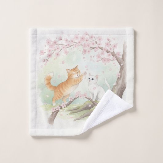 Japanese Garden Kittens & Cherry Blossoms ウォッシュタオル (ウォッシュタオル)