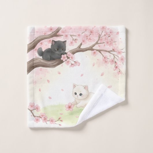 Japanese Garden Kittens & Cherry Blossoms ウォッシュタオル (ウォッシュタオル)