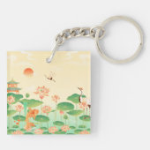 Japanese Garden Koi Pond and Waterlilies Art キーホルダー (裏面)
