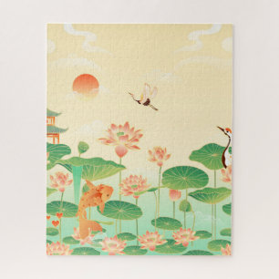 Japanese Garden Koi Pond and Waterlilies Art ジグソーパズル