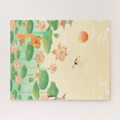 Japanese Garden Koi Pond and Waterlilies Art ジグソーパズル (横)
