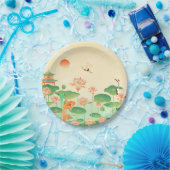 Japanese Garden Koi Pond and Waterlilies Art ペーパープレート (パーティー)