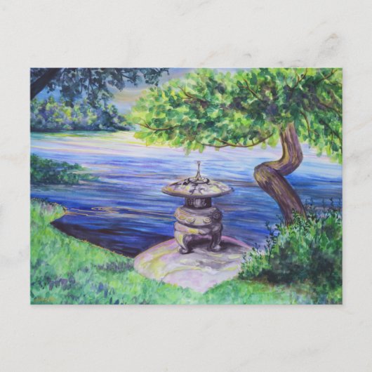 Japanese Garden Watercolor Lanscape Art Postcard ポストカード (正面)