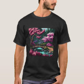 Japanese Garden with Bridge Cherry Blossom 16bit V Tシャツ (正面)