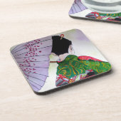 Japanese Geisha art with kimono and umbrella コースター (左側)