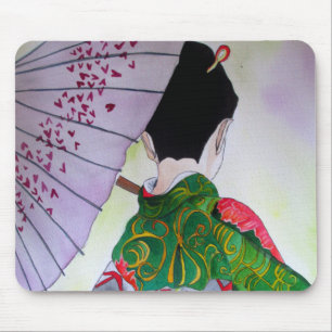 Japanese Geisha art with kimono and umbrella マウスパッド
