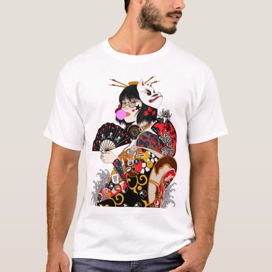Japanese Geisha Cool Girl Urban Style  Tシャツ (正面)