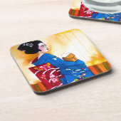 Japanese Geisha with blue kimono コースター (左側)