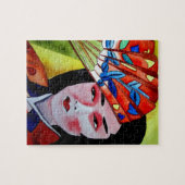 japanese Geisha with fan original art painting ジグソーパズル (横)