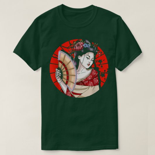 Japanese Geisha With Fan  Sakura Japan  Woman Geis Tシャツ (デザイン正面)