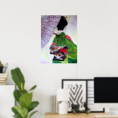 Japanese Geisha with kimono and purple umbrella ポスター (ホームオフィス)