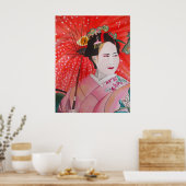 Japanese Geisha with red umbrella original art ポスター (キッチン)