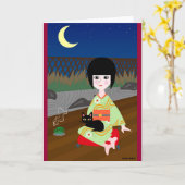 Japanese girl and kitty カード (黄色い花)