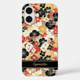 Japanese Gold Floral Pattern Monogrammed iPhone 16ケース