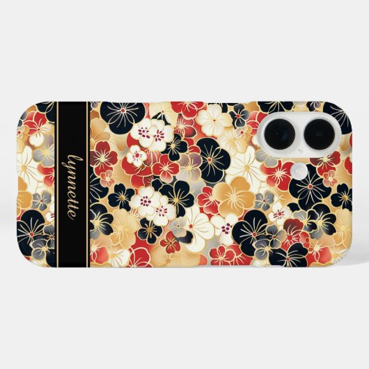 Japanese Gold Floral Pattern Monogrammed Case-Mate iPhoneケース (裏面 (横))