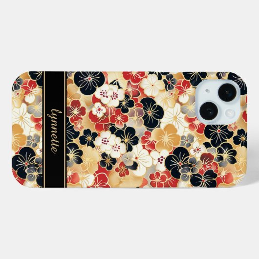Japanese Gold Floral Pattern Monogrammed Case-Mate iPhoneケース (裏面 (横))