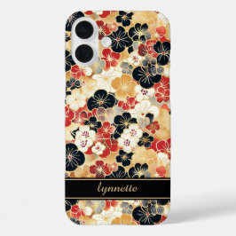 Japanese Gold Floral Pattern Monogrammed iPhone 16 Plusケース