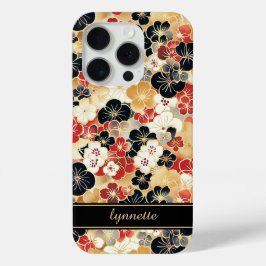 Japanese Gold Floral Pattern Monogrammed iPhone 15 Proケース
