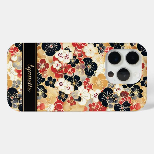 Japanese Gold Floral Pattern Monogrammed Case-Mate iPhoneケース (裏面 (横))