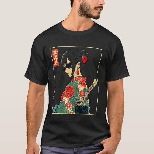 Japanese Gothic Samurai Art Woman With Katana Swor Tシャツ (正面)