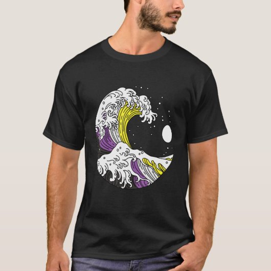 Japanese Great Wave Non Binary Pride Flag Nonbinar Tシャツ (正面)