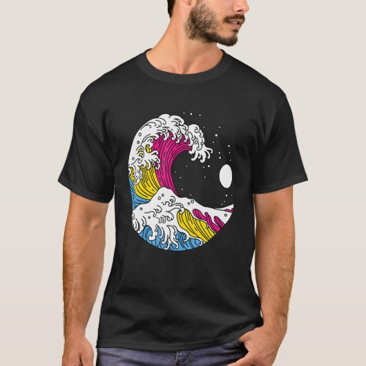 Japanese Great Wave Pansexual Pride Flag Pan LGBTQ Tシャツ (正面)