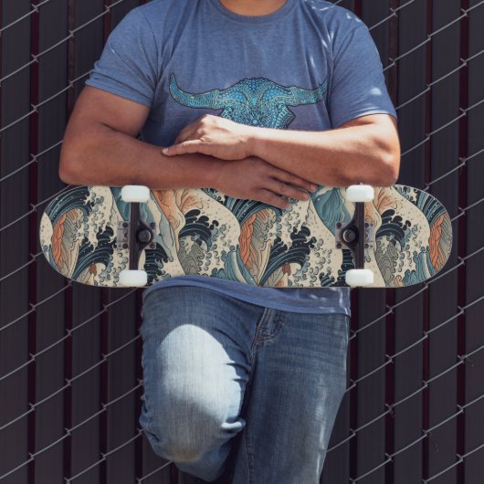 Japanese Great Wave Pattern  スケートボード (室外3)