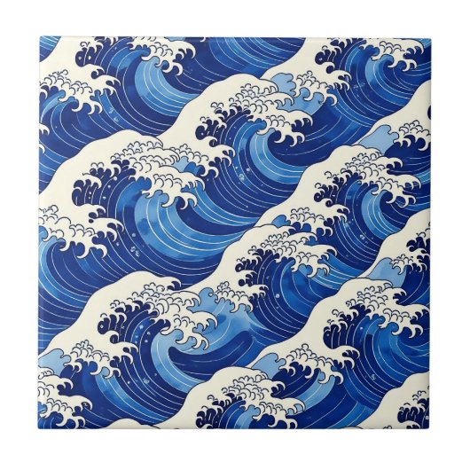 Japanese Great Wave Pattern Ocean タイル (正面)