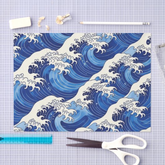 Japanese Great Wave Pattern Ocean  薄葉紙 (クラフト)