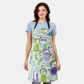 Japanese Green Teapot Design エプロン (着用した状態)