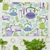 Japanese Green Teapot Design キッチンタオル (折り畳み)
