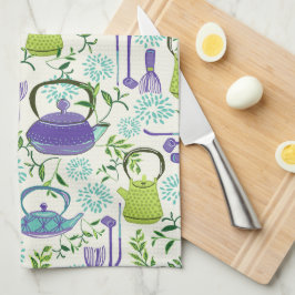Japanese Green Teapot Design キッチンタオル
