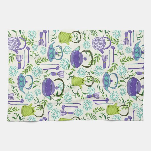 Japanese Green Teapot Design キッチンタオル (横)