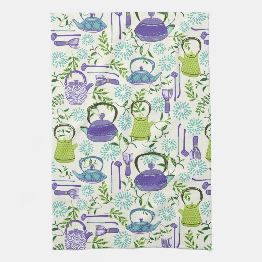 Japanese Green Teapot Design キッチンタオル (縦)