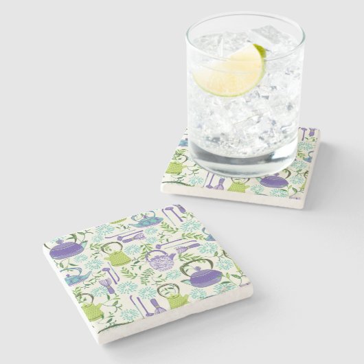 Japanese Green Teapot Design ストーンコースター (横)