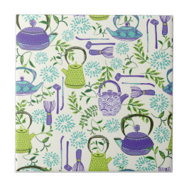 Japanese Green Teapot Design タイル