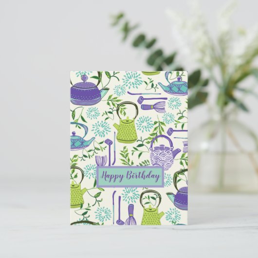 Japanese Green Teapot Design ポストカード (スタンド正面)