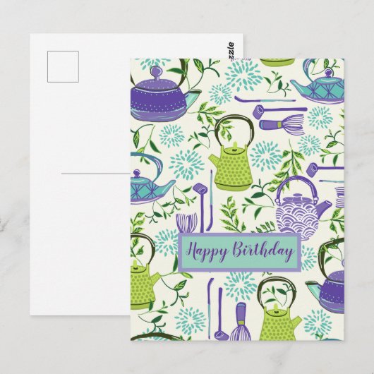 Japanese Green Teapot Design ポストカード (正面/裏面)
